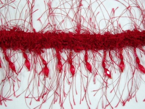 E2664  Red Beaded Eyelash Gimp Fringe Trim