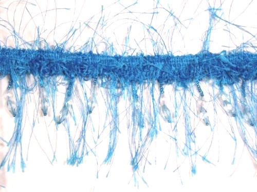 E2664  Turquoise Beaded Eyelash Gimp Fringe Trim