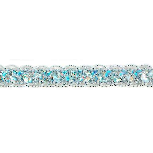 E4570  Hologram Silver Braided Cord Sequin Trim