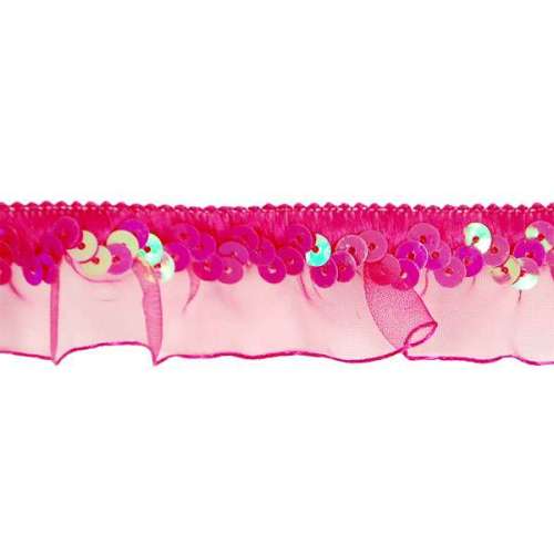 E4572  Fuchsia Stretch Sequin Organza Trim 1