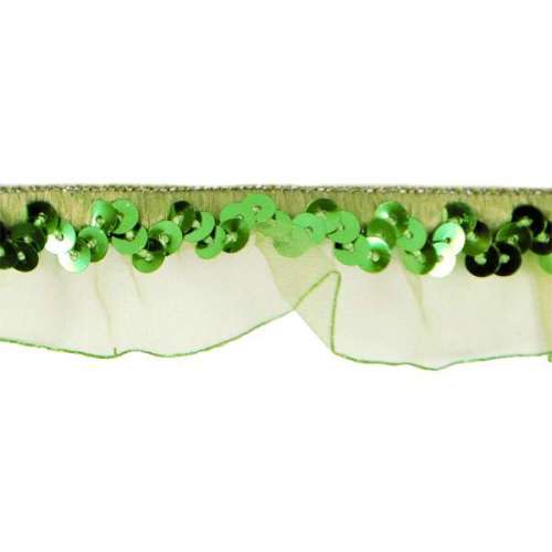 E4572  Green Stretch Sequin Organza Trim 1