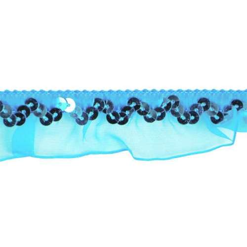 E4572  Turquoise Stretch Sequin Organza Trim 1