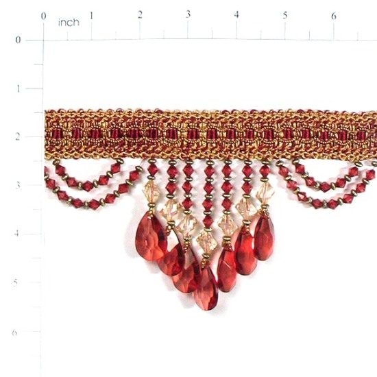 E6111 Burgundy & Gold Multi Isabella Drapery Teardrop Trim 5