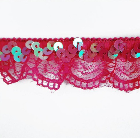 E6186  Fuchsia Lace Scallop Sequin Stretch Trim 1\