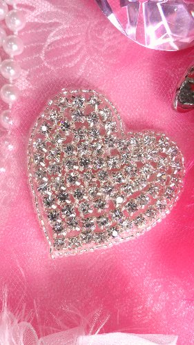 JB101 Crystal Rhinestone Heart Beaded Applique w/ Silver Beads 2\