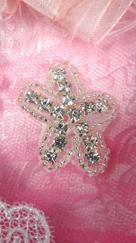 JB105 Crystal Rhinestone Applique Silver Beaded Star 1.5\