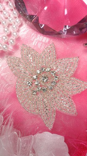 JB110 Crystal Rhinestone Applique Silver Beaded Floral 3