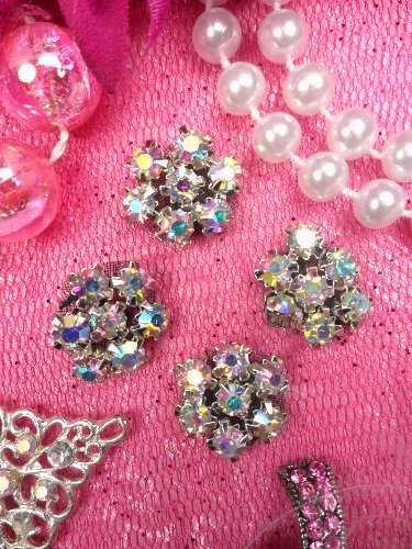 JB114 Set of ( 4 ) Black Backing Flower Crystal AB Aurora Borealis Rhinestone Appliques .5\