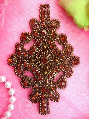 JB115  Applique Deep Bronze Rhinestones Bronze Beaded  4