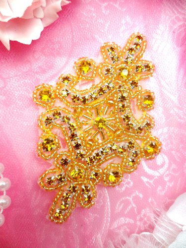 JB115  Applique Gold Rhinestones Gold Beaded  4