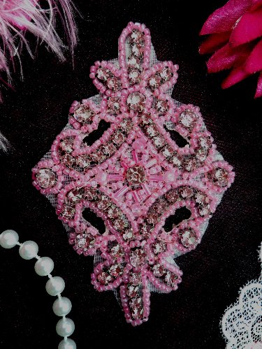 JB115 Applique Mauve Pink Rhinestone Light Pink Beaded 4
