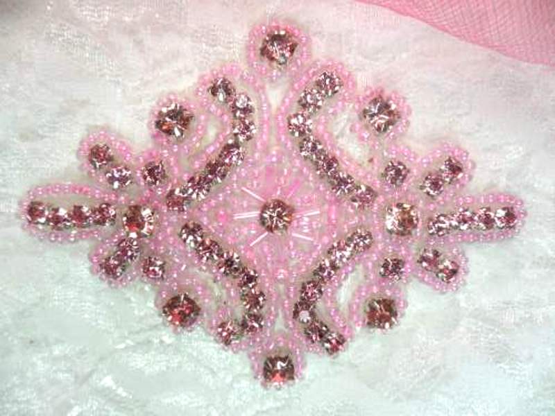 Applique Mauve Pink Rhinestone Pink Beaded  4  XR391