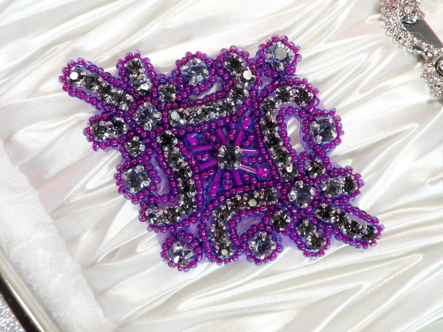 Lavender Rhinestones Purple Beaded Applique with Lavender Backing 4 (JB115)