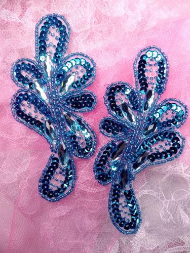 Appliques Mirror Pair Turquoise Jeweled Sequin Beaded  5.25 JB120X