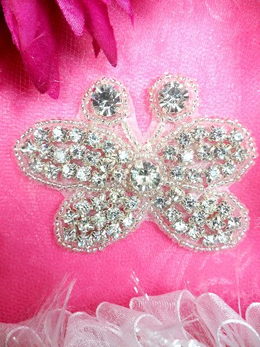 JB121 Crystal Rhinestone Butterfly Applique Silver Beaded 2.5\