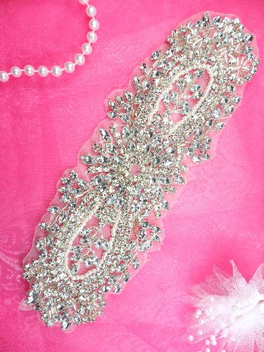 JB123 Pearl Applique Crystal Clear Silver Beaded Rhinestone  8.25