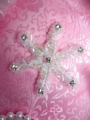 JB125 Beaded Crystal Rhinestone Snowflake Crystal AB Sequin Applique 2.5