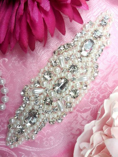 JB132 Crystal Clear Glass Rhinestone Applique Pearl 5.5\