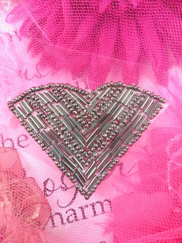 JB138  Beaded Applique Pewter V Shape  2-7/8\