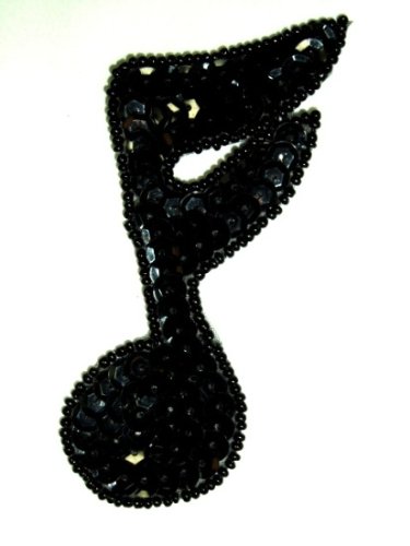 JB143 Black Applique Music Note Sequin Beaded 3.75\