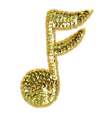 JB143 Gold Applique Music Note Sequin Beaded 3.75\