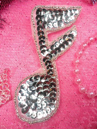 JB143 Silver Applique Music Note Sequin Beaded 3.75\