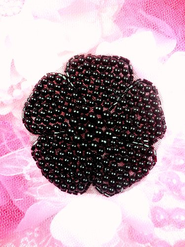 JB151 Flower Applique Black Beaded Floral DIY 3\
