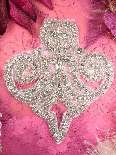 JB158  Crystal Rhinestone Silver Beaded Applique 5\
