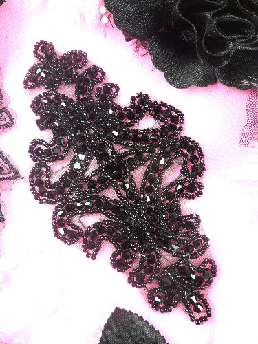 JB159 Beaded Applique Black DIY Craft Patch Motif Iron On 6