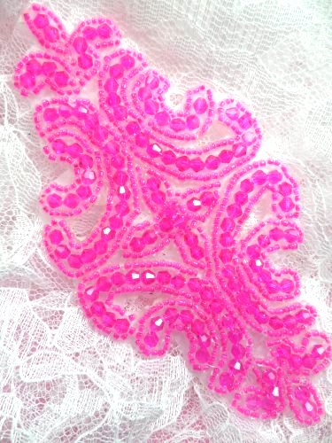 JB159 Hot Pink Beaded Applique Victorian Motif Patch 6\