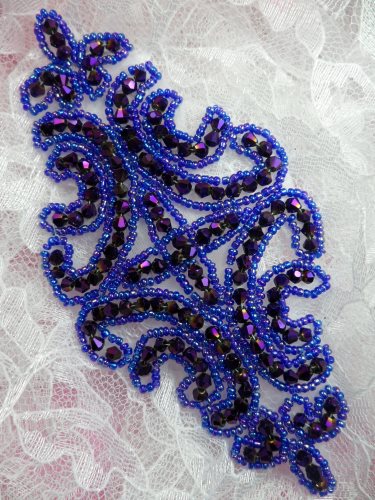 JB159 Purple Beaded Applique Victorian Motif Patch 6\