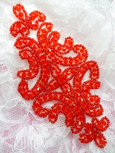 JB159 Red Beaded Applique Victorian Motif Patch 6\