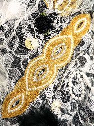 JB16 Gold Beaded Pearl Crystal Rhinestone Applique  8.75