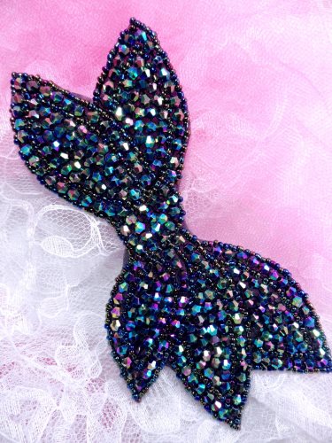 JB163 Designer Peacock Beaded Bow Applique DIY Hot Fix 6\