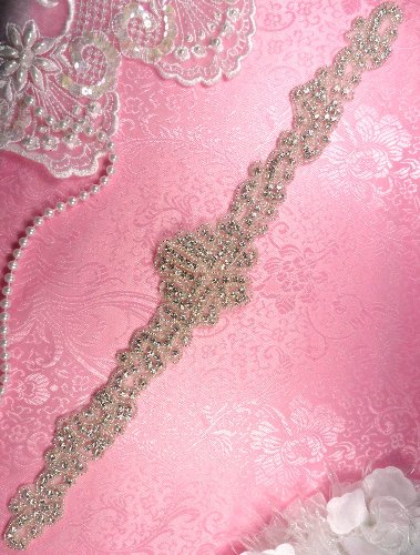 JB164 Bridal Sash Crystal Rhinestone Applique Silver Beaded 16\