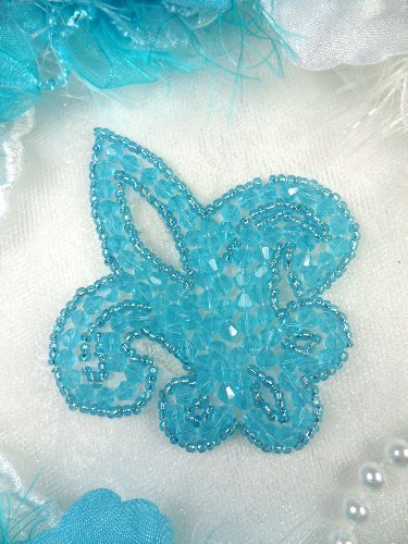 JB165 Fleur De Lis Turquoise Beaded  Applique Motif 3\