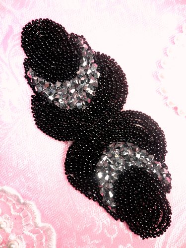 JB168 Designer Eyes Pewter Gunmetal Black Beaded Applique 5\