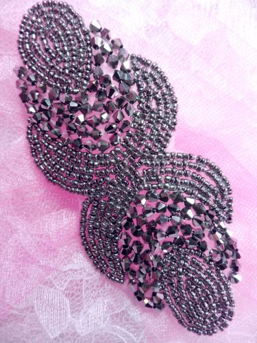 JB168 Designer Eyes Pewter Gunmetal  Beaded Applique 5