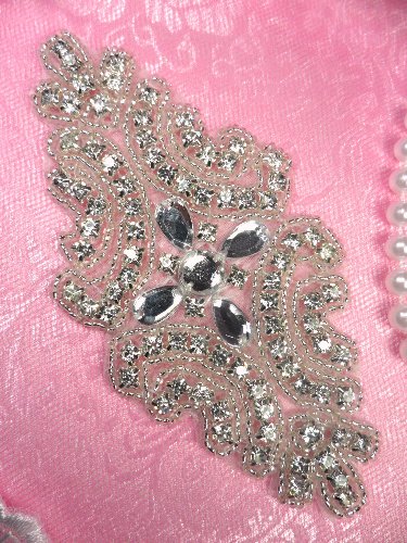 JB171 Designer Crystal Glass Rhinestone Silver Beaded Applique 5