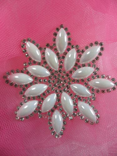 JB188 Crystal Rhinestone Pearl Snowflake Beadless Applique 2.75\
