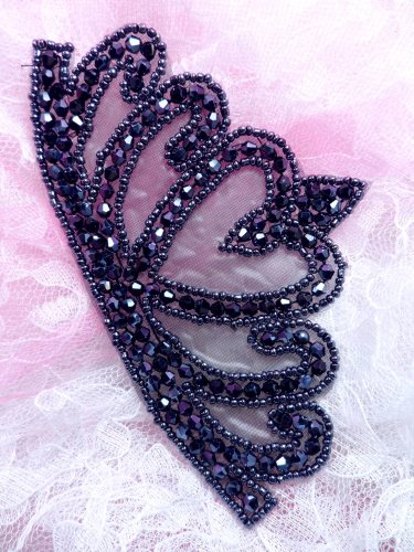 JB205 Glass Beaded Navy Blue Crown Applique Patch 5.5\