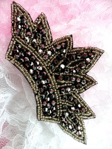 JB217 Glass Beaded Gunmetal Gold Crown Applique Patch 5\