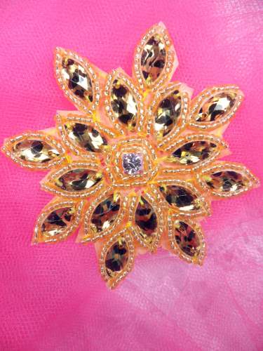JB219 Gold Leopard Snowflake Jewel Beaded Applique 3\