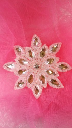 JB219 Pink Snowflake Jewel Beaded Applique 3