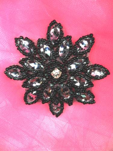 JB219 Black Zebra Snowflake Jewel Beaded Applique 3\