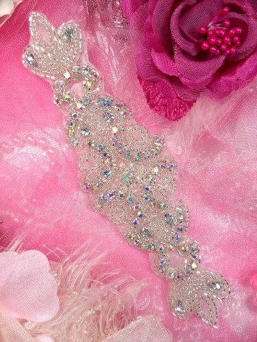 JB22 Aurora Borealis Silver Beaded Crystal AB Rhinestone Applique 7