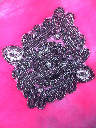 JB220 Gunmetal Rhinestone Beaded Applique 6