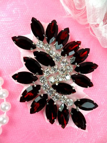 JB234 Glass Rhinestone Applique Garnet Crystal Marquise Swirl 2.5