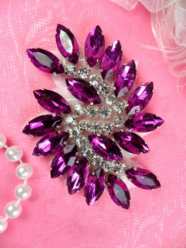 JB234 Glass Rhinestone Applique Plum Crystal Marquise Swirl 2.5\
