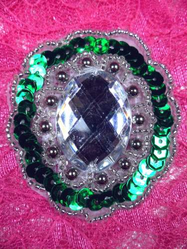 JB236 Sequin Beaded Applique Green Silver Jewel 2\